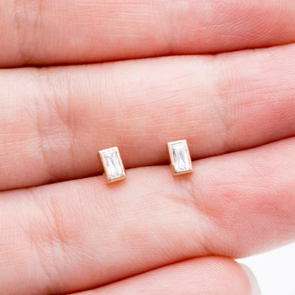 Simple Baguette Lab-Grown Diamond Bezel Set Stud Earrings Earrings by Nodeform