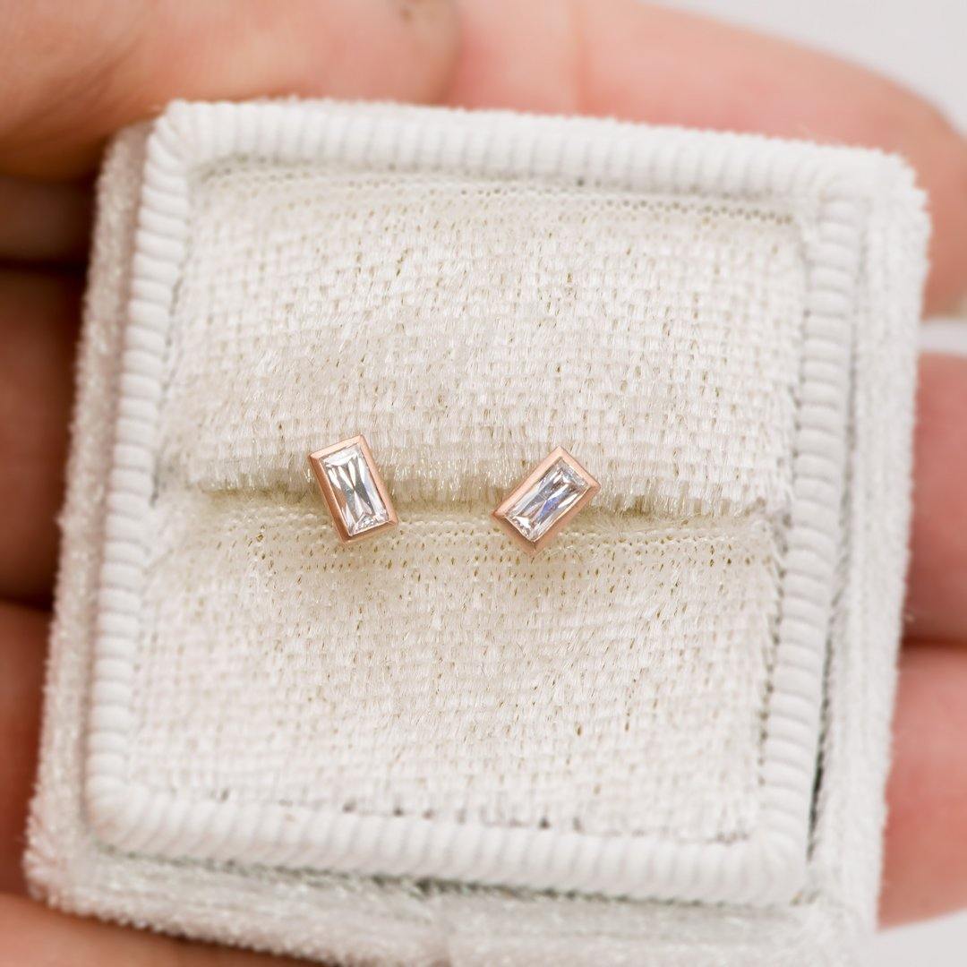 Simple Baguette Lab-Grown Diamond Bezel Set Stud Earrings Earrings by Nodeform