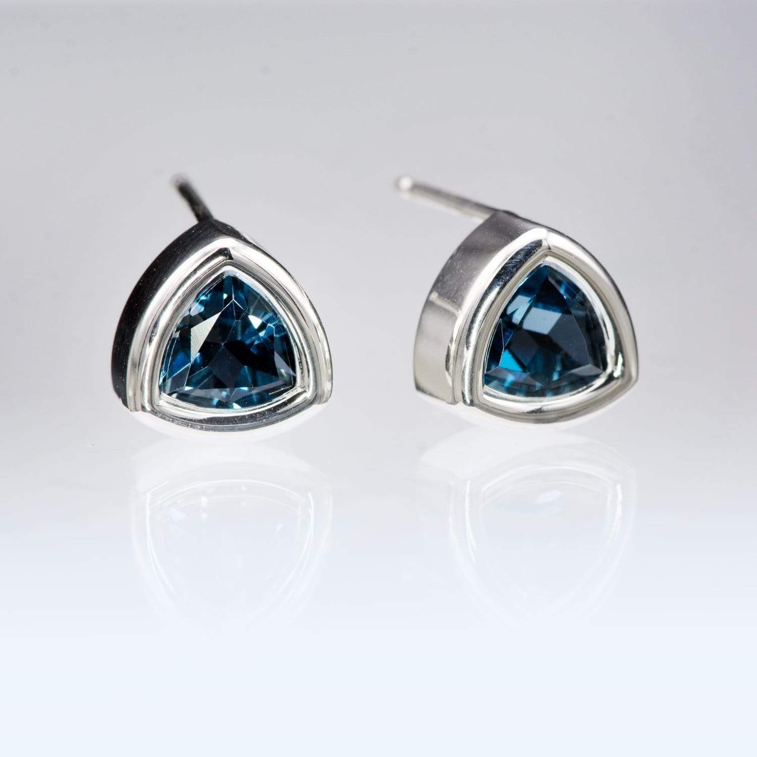 Trillion London Blue Topaz Bezel Set Stud Earrings
