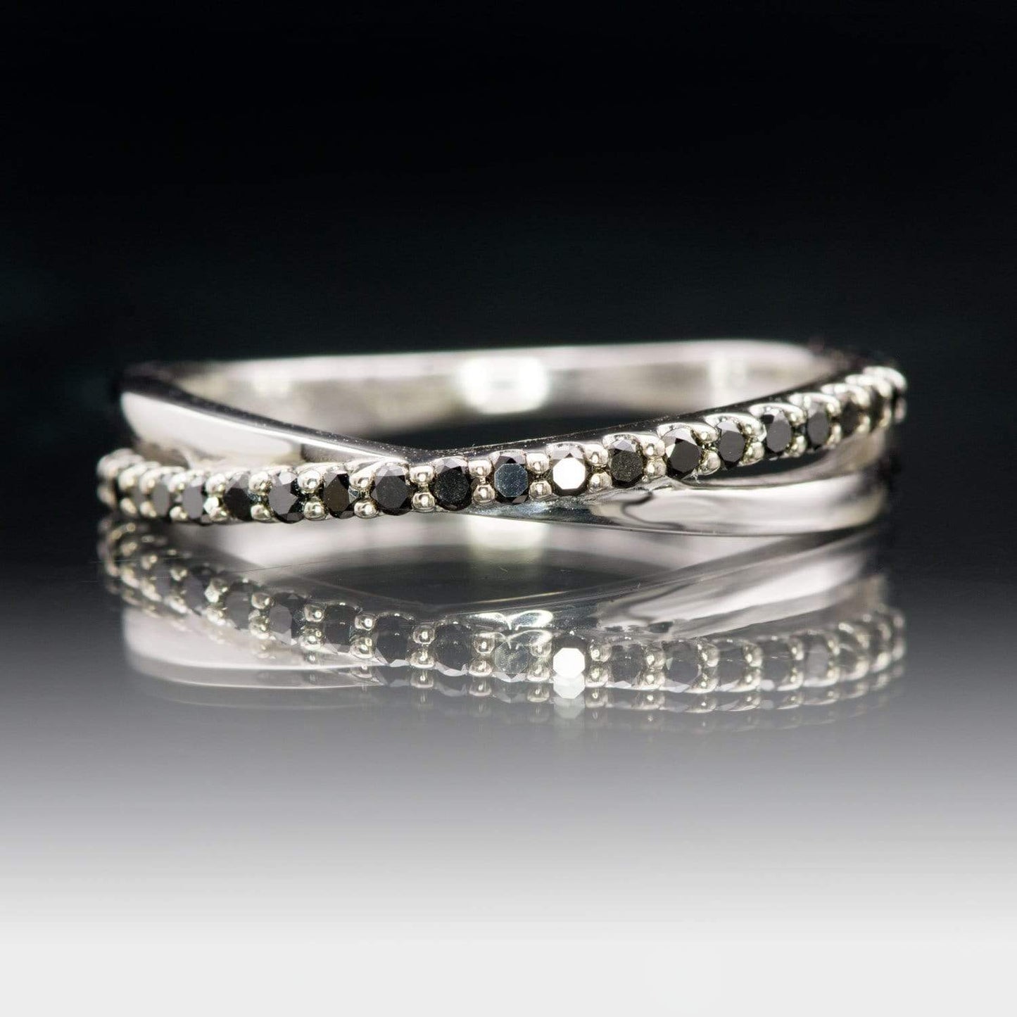 Criss Cross Black Diamond Band - Contoured Wedding Ring with Black Diamonds All Black Diamonds / Platinum Ring by Nodeform