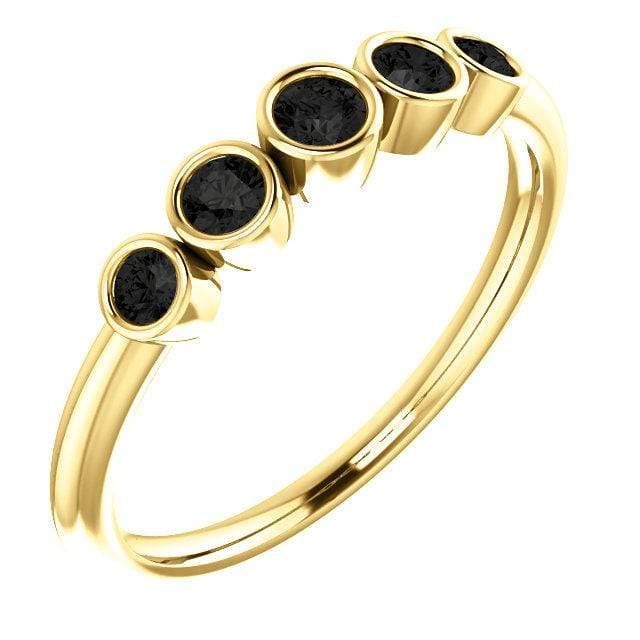 Fiona Band - Graduated Diamond, Ruby or Sapphire Five Bezel Stacking Anniversary Ring All Black Diamonds / 14K Yellow Gold Ring by Nodeform