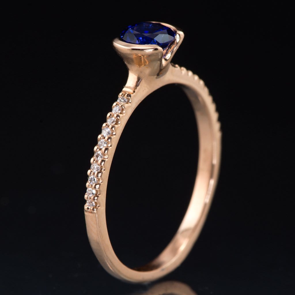 Blue Lab-Grown Sapphire Half Bezel Diamond Pave Engagement Ring Ring by Nodeform