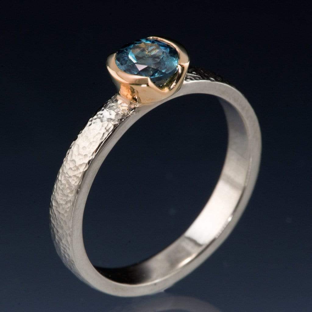 Blue/Teal Fair Trade Montana Sapphire Gold Semi-Bezel Solitaire Engagement Ring 5mm Teal Sapphire: C/D / 14kPD White Gold Ring by Nodeform