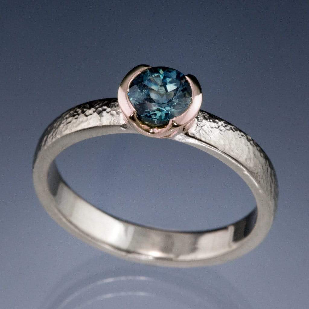 Blue/Teal Fair Trade Montana Sapphire Gold Semi-Bezel Solitaire Engagement Ring Ring by Nodeform