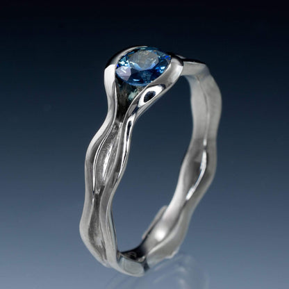 Fair Trade Blue Australian Kings Plain Sapphire Wave Solitaire Engagement Ring Ring by Nodeform