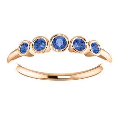 Fiona Band - Graduated Diamond, Ruby or Sapphire Five Bezel Stacking Anniversary Ring All Blue Sapphires / 14k Rose Gold Ring by Nodeform