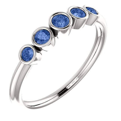 Fiona Band - Graduated Diamond, Ruby or Sapphire Five Bezel Stacking Anniversary Ring All Blue Sapphires / Sterling Silver Ring by Nodeform