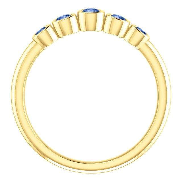 Fiona Band - Graduated Diamond, Ruby or Sapphire Five Bezel Stacking Anniversary Ring All Blue Sapphires / 14K Yellow Gold Ring by Nodeform