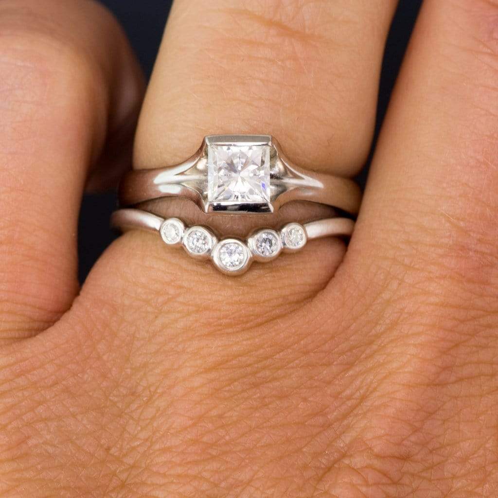 Princess Square Brilliant Moissanite Fold Semi-Bezel Set Solitaire Engagement Ring Ring by Nodeform