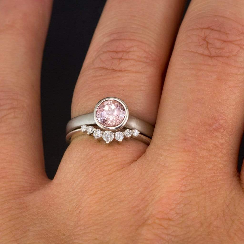 Bridal Set Chatham Champagne Pink Sapphire Peekaboo Bezel Engagement & Corinne Moissanite Ring Ring by Nodeform