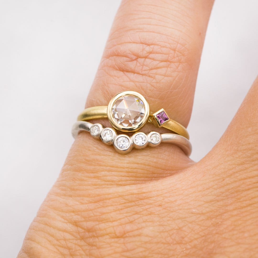 Rose Cut Moissanite & Accent Princess Ruby Bezel Set Engagement Ring Ring by Nodeform