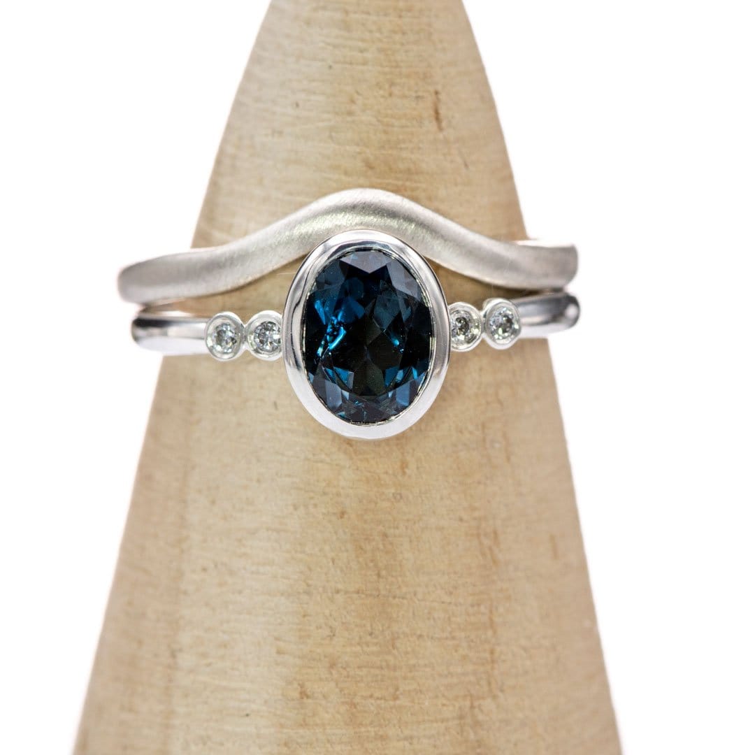 Brooklynn - Bezel Set Oval London Blue Topaz sterling Silver Ring with Moissanite Accents Ring Ready To Ship by Nodeform