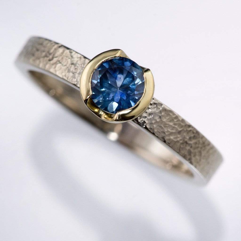 Blue/Teal Fair Trade Montana Sapphire Gold Semi-Bezel Solitaire Engagement Ring Ring by Nodeform