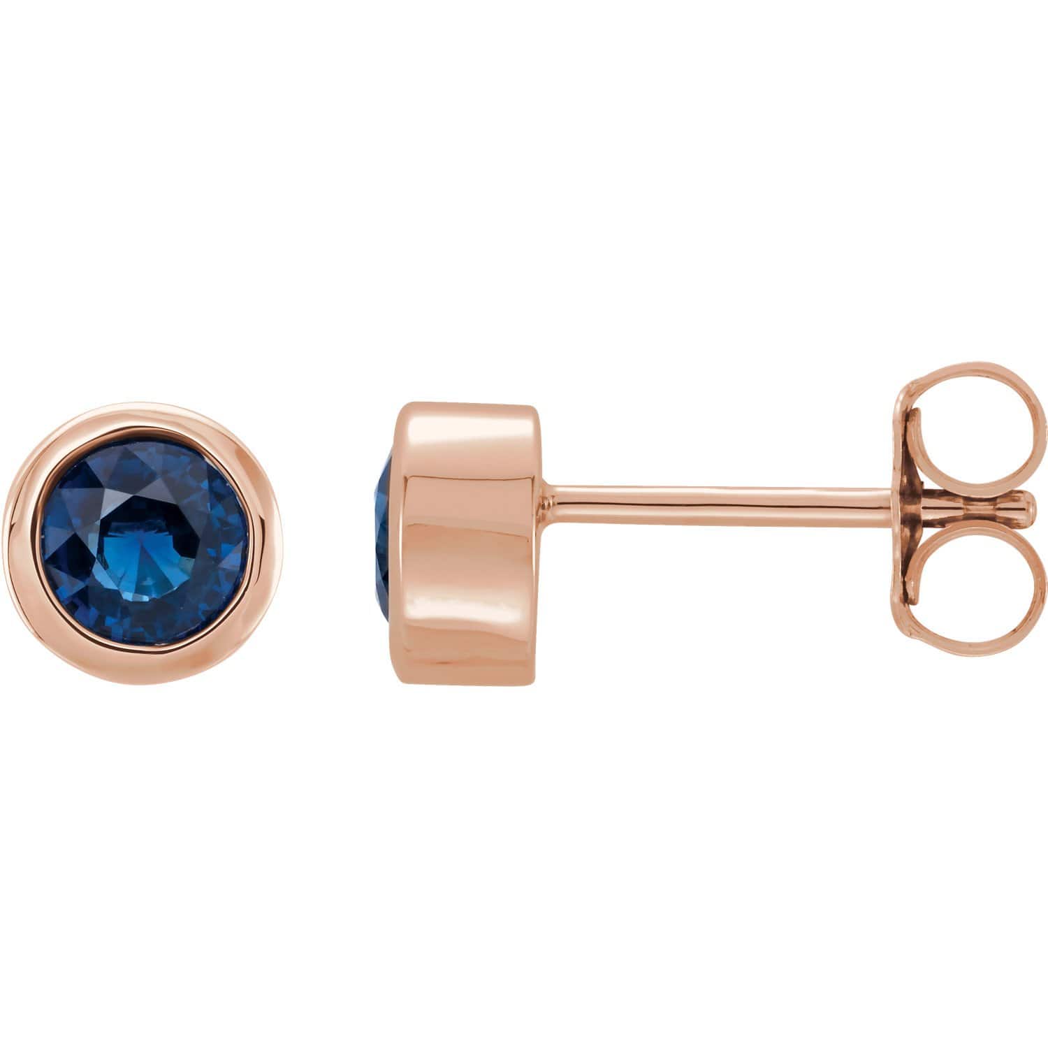 Simple Blue Sapphire Bezel Set Stud Earrings Earrings by Nodeform