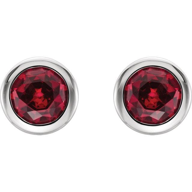 Ruby Bezel Set Stud Earrings 4mm Genuine AA Grade Faceted Ruby / 14k White Gold Earrings by Nodeform