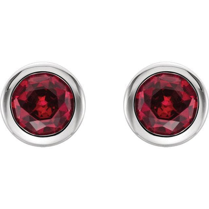 Ruby Bezel Set Stud Earrings 4mm Genuine AA Grade Faceted Ruby / 14k White Gold Earrings by Nodeform
