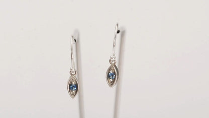 Blue Sapphire Sterling Silver Marquise Shape Dangle Earrings