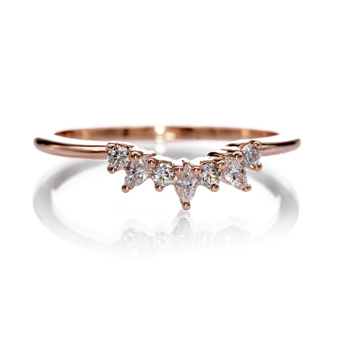 Camilla Band- Graduated Diamond, Moissanite or White Sapphire Curved Contoured Crown Stacking Wedding Ring All lab-grown White Diamonds SI1-2, G-H / 14k Rose Gold Ring by Nodeform