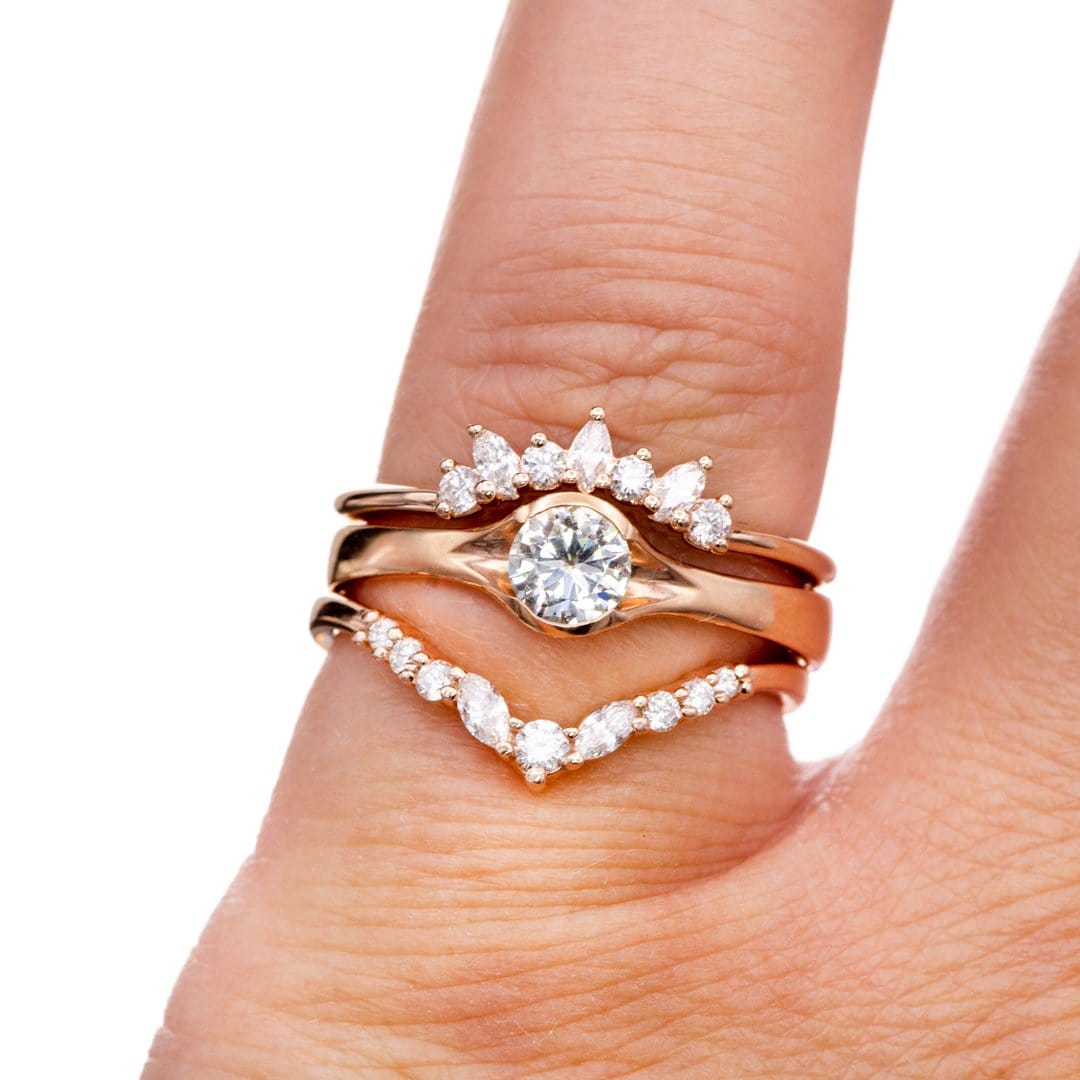 Oura Ring Moissanite Crown Curved Band Wedding Ring Pavoi Jewelry