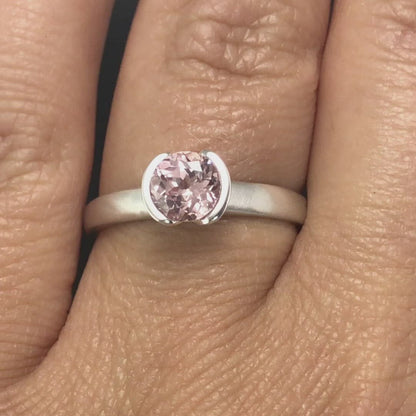 Chatham Champagne Pink Sapphire Round Half Bezel Solitaire Engagement Ring