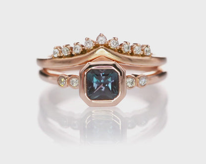 Brooklynn - Bezel Set Square Radiant Alexandrite Engagement Ring with Diamond Accents