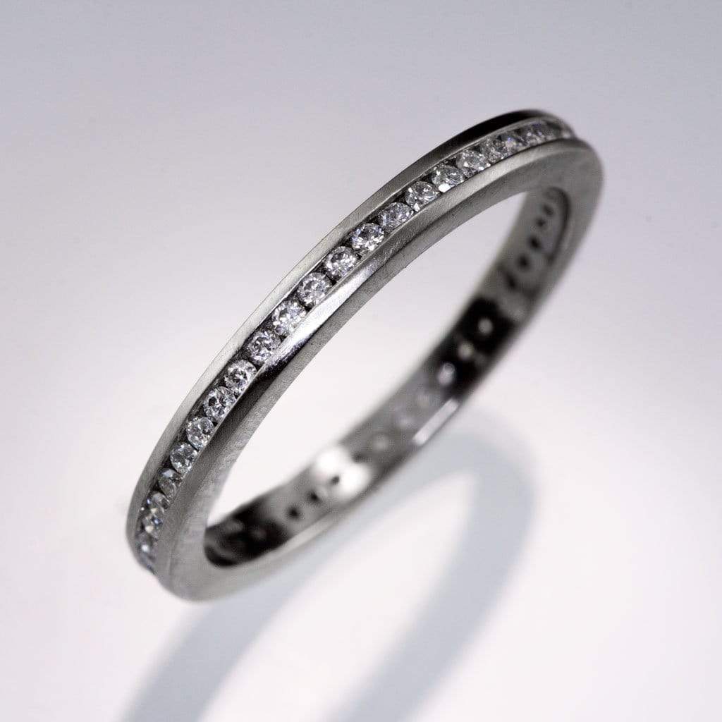 Channel Set Diamond or Moissanite Narrow Eternity Stacking Wedding Ring 1mm/0.005ct (>0.25CTW) G-H SI1 Lab-Grown Diamonds / 14k Nickel White Gold Ring by Nodeform