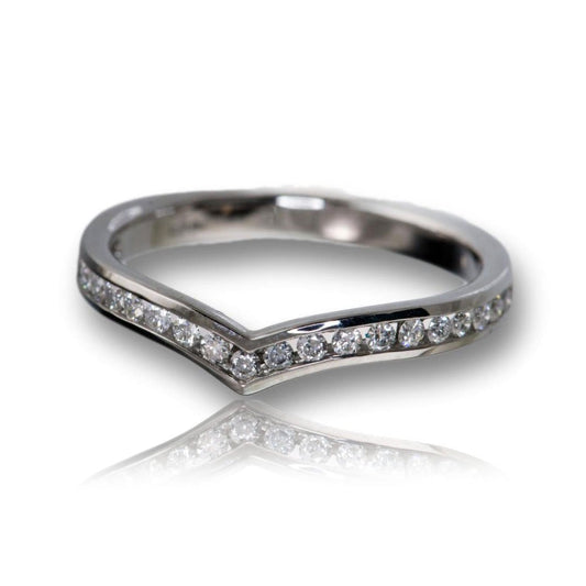 Vera Band - V-Shape Contoured Wedding Ring with channel-set Diamond, Moissanite, Ruby or Sapphire Ring by Nodeform