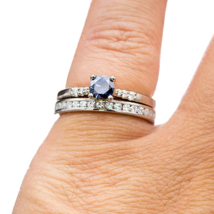 Blue Moissanite Prong Set Natalie Engagement Ring with Accented 14k white gold Cathedral Shank, ready to Ship Ring Ready To Ship by Nodeform