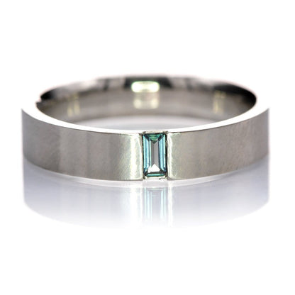 Simple Channel Set Baguette Lab Created Alexandrite Men's Wedding Band, Comfort Fit Sterling Silver Ring by Nodeform