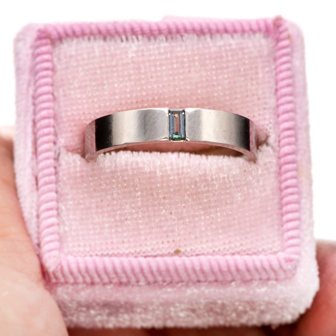Simple Channel Set Baguette Lab Created Alexandrite Men's Wedding Band, Comfort Fit Ring by Nodeform