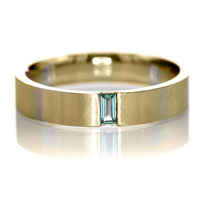 Simple Channel Set Baguette Lab Created Alexandrite Men's Wedding Band, Comfort Fit 14K Yellow Gold Ring by Nodeform