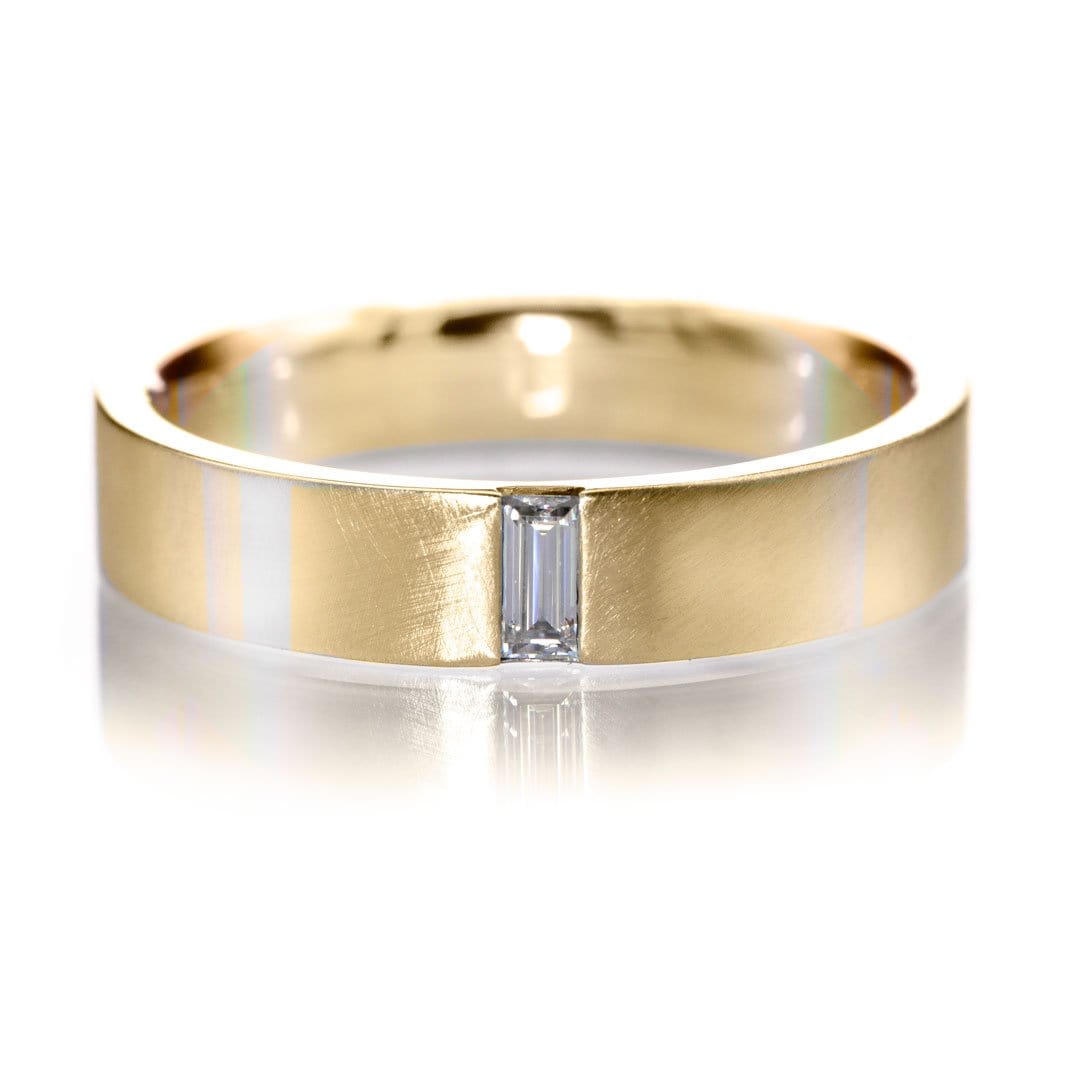 Simple Channel set Baguette Moissanite Men's Wedding Band, Comfort Fit Step Cut Near-Colorless F1 Moissanite (GHI Color) / 14K Yellow Gold Ring by Nodeform