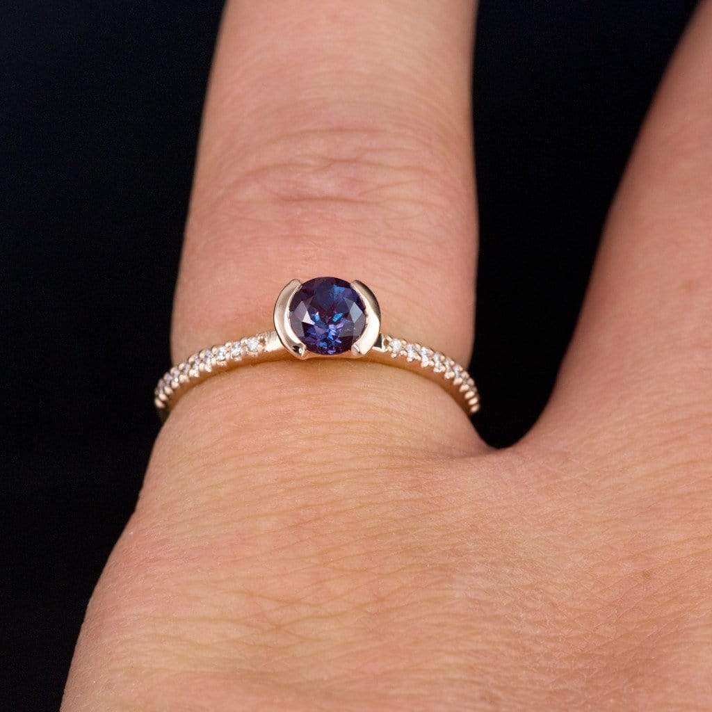 Chatham Alexandrite Half Bezel Diamond Pave Engagement Ring Ring by Nodeform