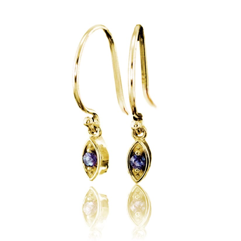 Lab-Grown Alexandrite Marquise Shape Dangle Earrings 14k Yellow Gold Earrings by Nodeform