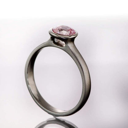 Bridal Set Chatham Champagne Pink Sapphire Peekaboo Bezel Engagement & Corinne Moissanite Ring Ring by Nodeform