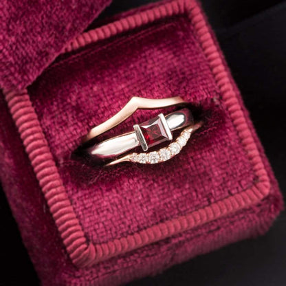 Chatham Princess Chatham Ruby Modified Tension Solitaire Engagement Ring, Ready to Size 5 - 7.5 4mm Chatham Created Ruby Ring Ready To Ship by Nodeform
