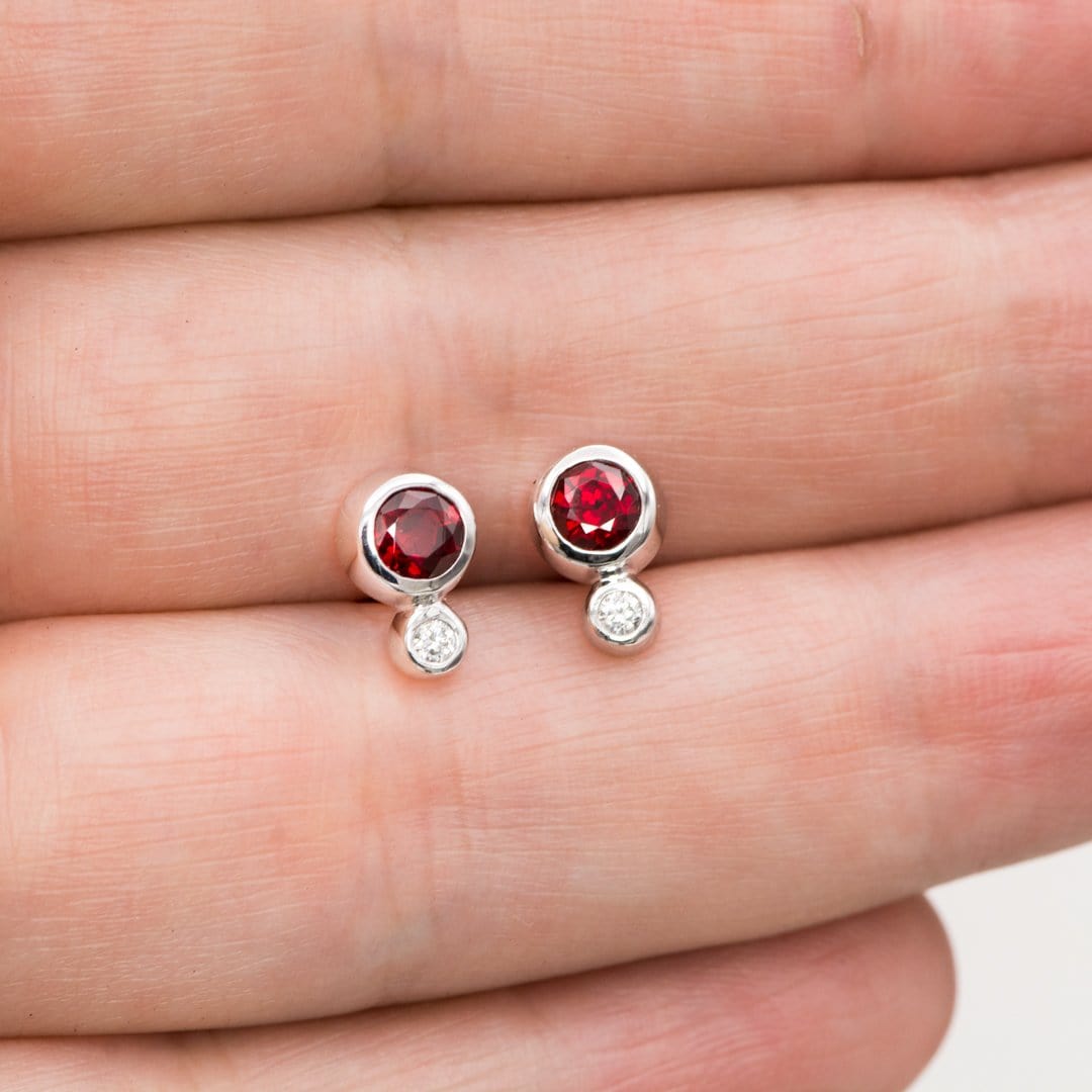Ruby and diamond earrings studs Clearance