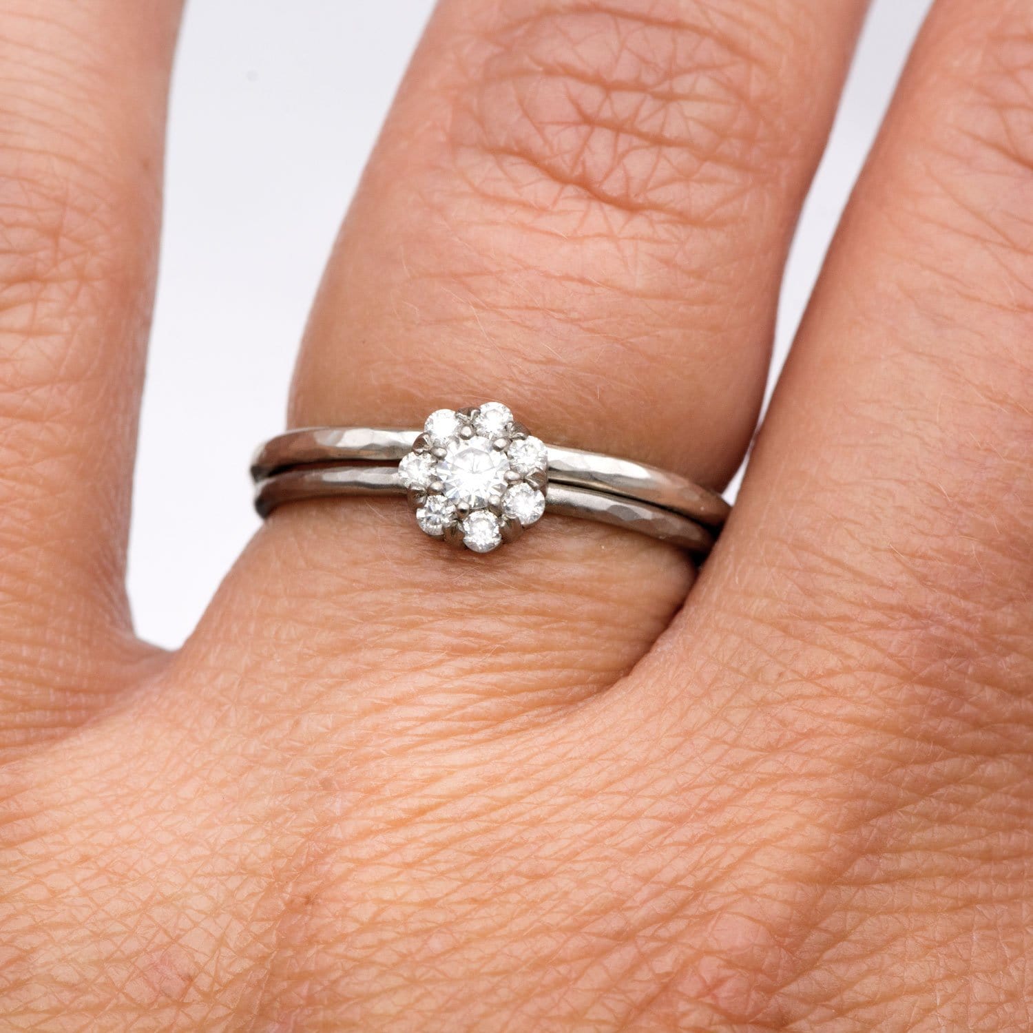 Cluster Moissanite Palladium Stacking Ring, size 4 to 9 Ready to ship Ring Ready To Ship by Nodeform