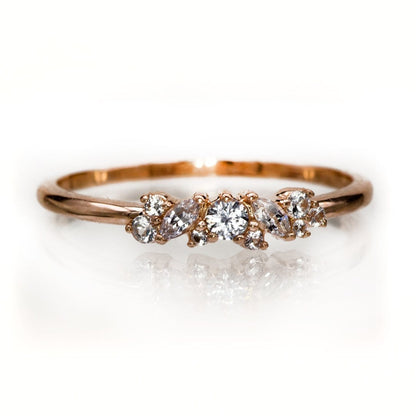 Colette Ring - Cluster Marquise & Round Shape Diamonds, Moissanites, Rubies or Sapphires Stacking Ring All White Sapphires / 14k Rose Gold Ring by Nodeform