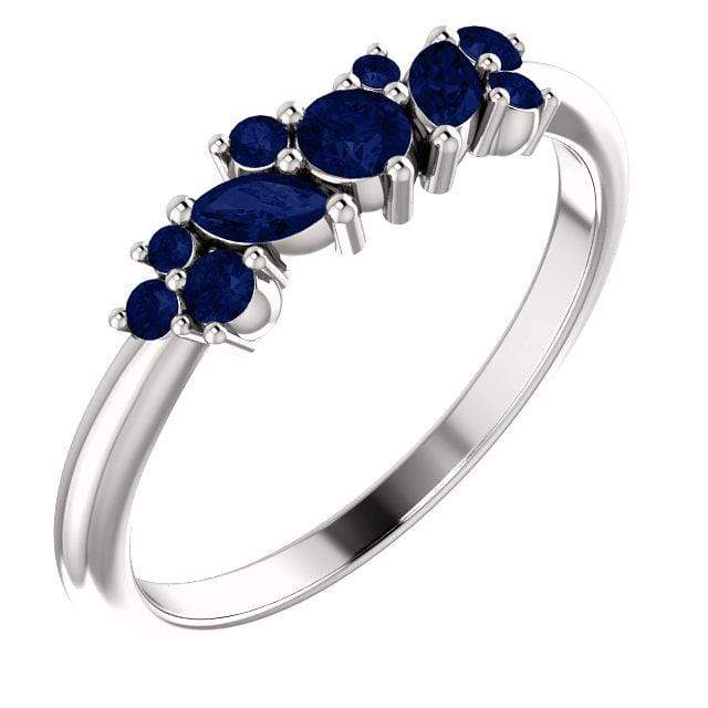 Colette Ring - Cluster Marquise & Round Shape Diamonds, Moissanites, Rubies or Sapphires Stacking Ring All Blue A Grade Sapphires / 14k White Gold Ring by Nodeform
