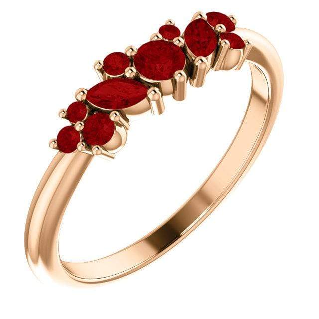 Colette Ring - Cluster Marquise & Round Shape Diamonds, Moissanites, Rubies or Sapphires Stacking Ring All Genuine A grade Rubies / 14k Rose Gold Ring by Nodeform