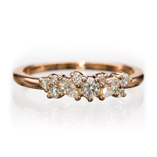 Colette Ring - Cluster Marquise & Round Shape Diamonds, Moissanites, Rubies or Sapphires Stacking Ring All White Diamonds SI2-3, G-H / 14k Rose Gold Ring by Nodeform