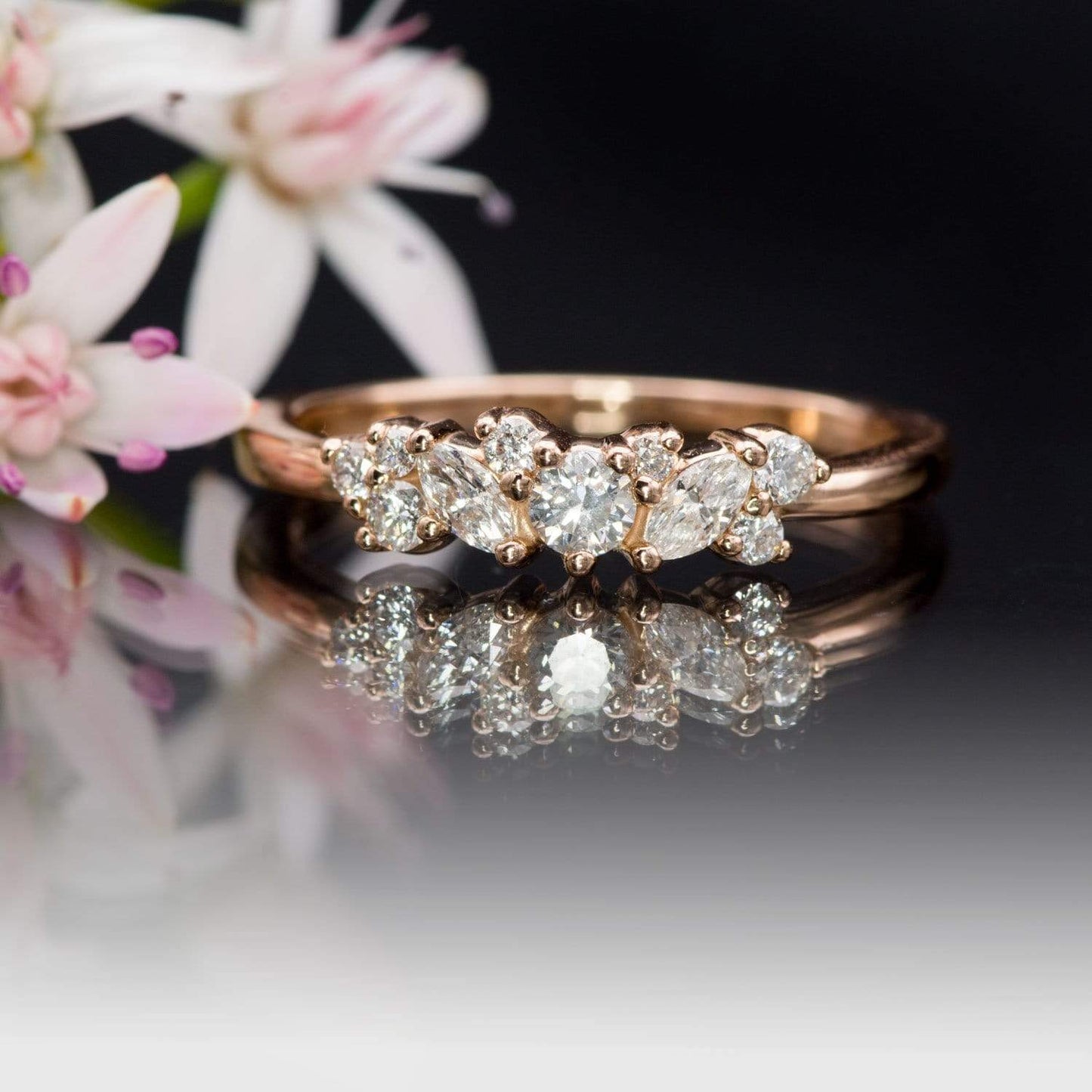 Colette Ring - Cluster Marquise & Round Shape Diamonds, Moissanites, Rubies or Sapphires Stacking Ring Ring by Nodeform