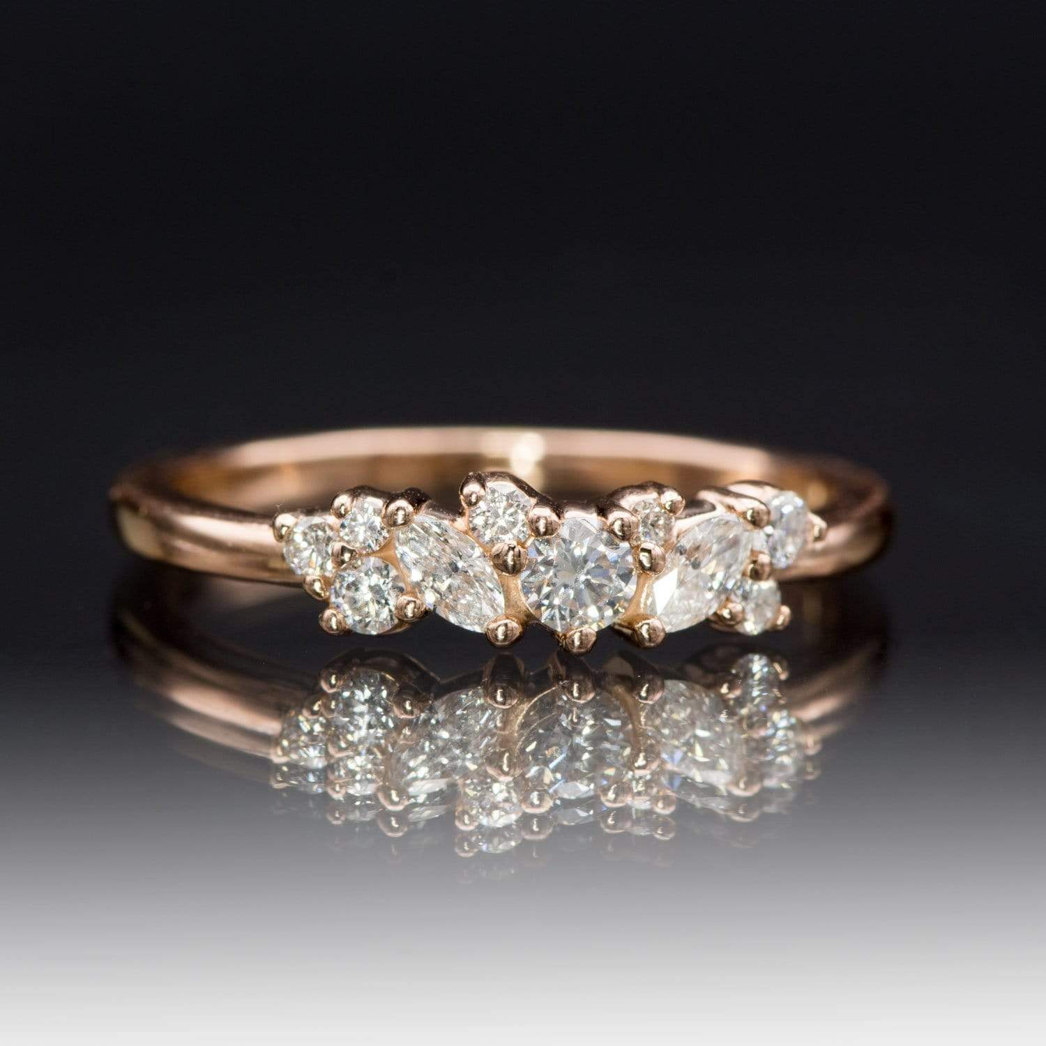 Colette Ring - Cluster Marquise & Round Shape Diamonds, Moissanites, Rubies or Sapphires Stacking Ring Ring by Nodeform