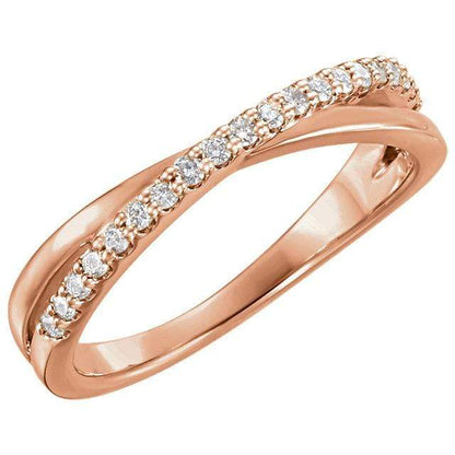 Criss Cross Band - Contoured Wedding Ring with Diamonds, Moissanites, Rubies or Sapphires All White Diamonds SI2-3, G-H / 14k Rose Gold Ring by Nodeform