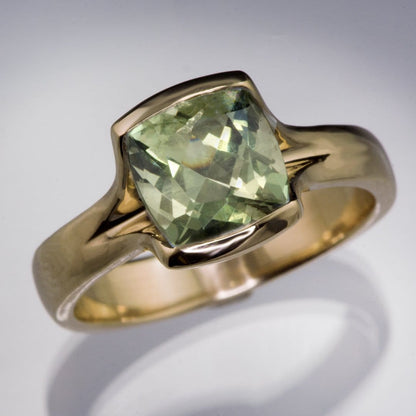Cushion Green Fair Trade Montana Sapphire Fold Half Bezel Solitaire Engagement Ring 14k Yellow Gold Ring by Nodeform