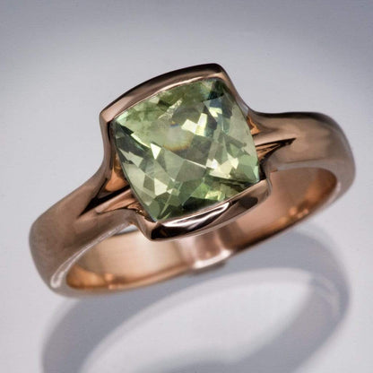 Cushion Green Fair Trade Montana Sapphire Fold Half Bezel Solitaire Engagement Ring 14k Rose Gold Ring by Nodeform