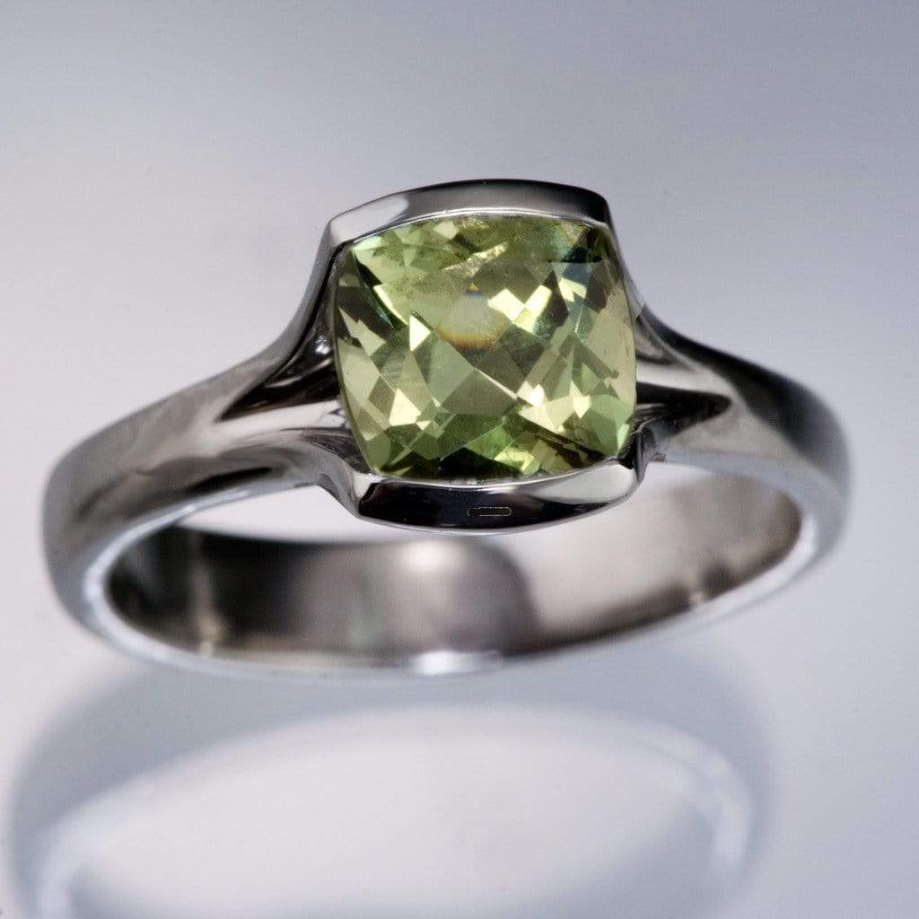 Cushion Green Fair Trade Montana Sapphire Fold Half Bezel Solitaire Engagement Ring Ring by Nodeform