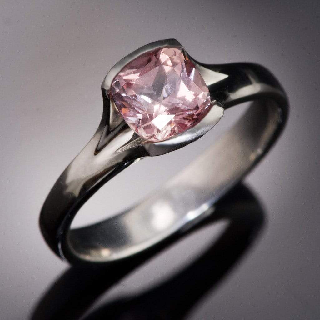 Cushion Cut Chatham Champagne Pink Sapphire Fold Solitaire Engagement Ring 8mm/3.3ct / 18kPD White Gold Ring by Nodeform