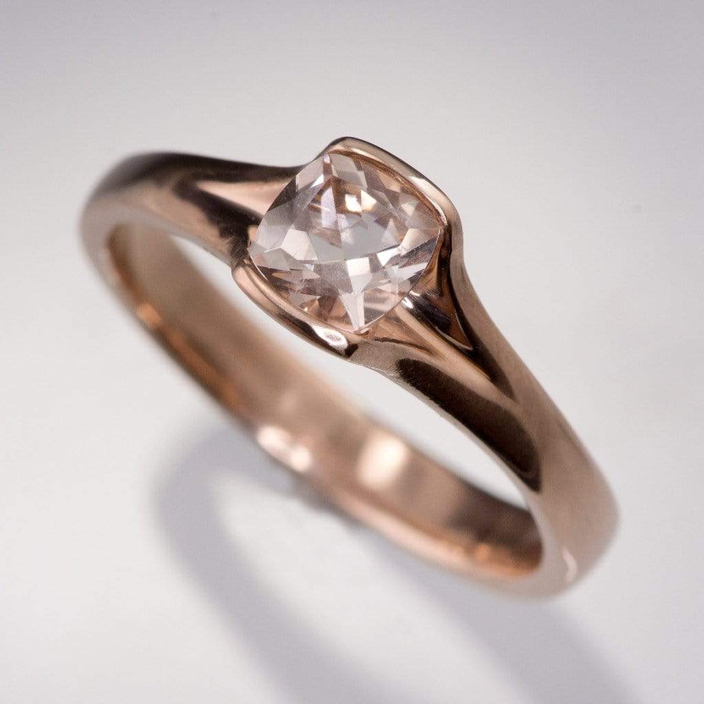 Cushion Cut Morganite Fold Solitaire Engagement Ring Square 5mm/~0.5ct / 14k Rose Gold Ring by Nodeform